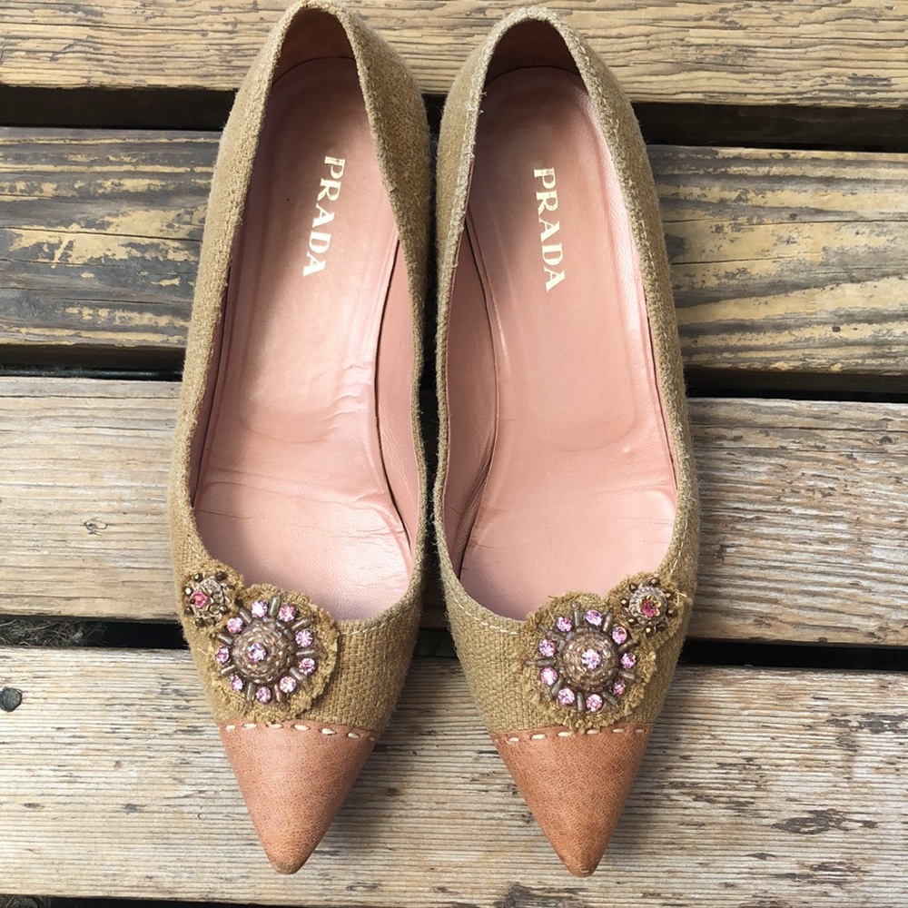 Prada Tweed Flat Kitten Heels - size 40 1/2